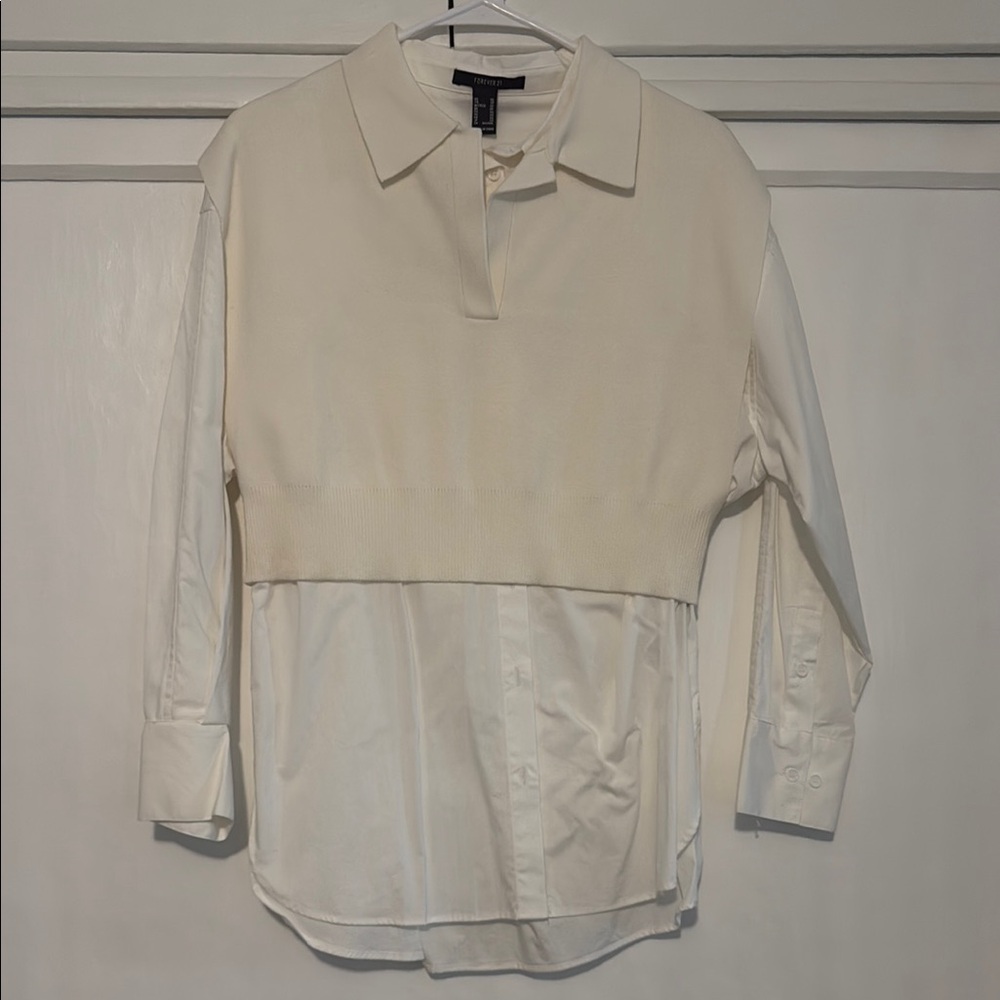 Forever 21 Cream Button Down Shirt